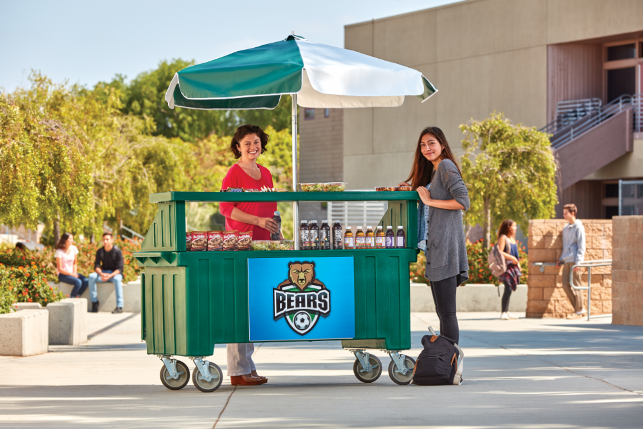 Cambro - Camcruiser Green Vending Cart with Umbrella and 3 Counter Wells - CVC72519