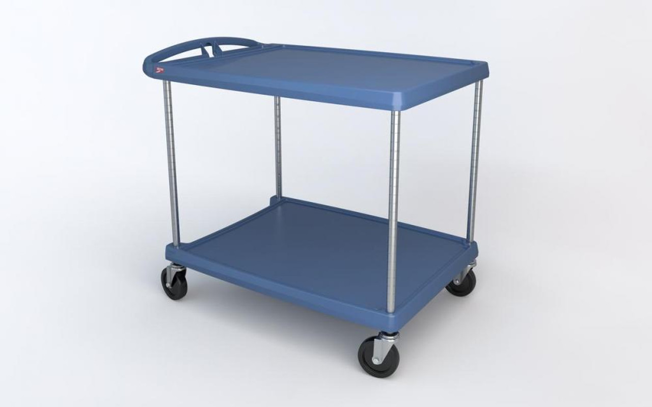 Metro - 28" x 40" myCart MY2636-25BU Blue Antimicrobial Utility Cart with Two Shelves and Chrome Posts - MY2636-25BU