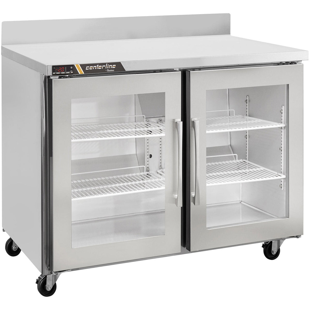 Centerline - Traulsen 48" Stainless Steel 2 Section Worktop Refrigerator w/ 2 Glass Left Swing Doors - CLUC-48R-GD-WTLL