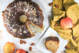 Apple and Coconut Bundt Cake with Buttermilk Icing and Sugar Coated Pecans