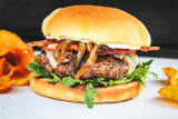 Burgers with a Bacon and Onion Whiskey Sauce