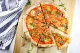 Thin Crust Pizza with Fresh Mozzarella, Chicken Sausage, Red Onion & Basil