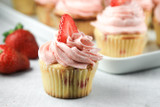 Fresh Strawberry Cupcakes with Strawberry Buttercream Icing