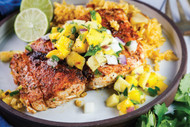 Grilled Mahi-Mahi with Pineapple-Mango Salsa & Roasted Garlic Rice