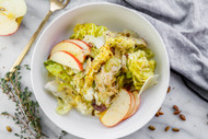 Fall Salad with Bibb Lettuce, Shaved Fennel, Apple, Toasted Pumpkin Seeds, and a Warm Bacon Apple Cider Vinaigrette