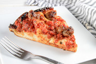 Deep Dish Pizza - Sausage & Red Onion with a Crispy, Caramelized, Cheesy Crust