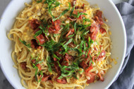 ​Fresh Corn Carbonara with Bacon & Basil