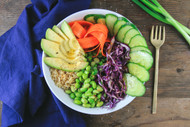 ​Brown Rice Rainbow Bowl with a Sesame-Ginger Vinaigrette