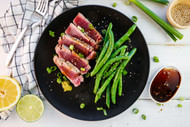 Grilled Tuna Steaks with Citrus-Ginger Dipping Sauce and Green Beans