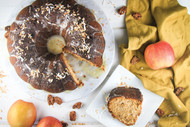 Apple and Coconut Bundt Cake with Buttermilk Icing and Sugar Coated Pecans