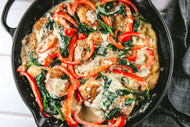 Creamy Skillet Chicken with Peppers and Spinach