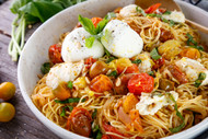 Summer Angel Hair Pasta with Roasted Cherry Tomatoes, Burrata and Basil