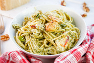 Crab Linguine with Spicy Walnut Pesto & Springy Green Onions