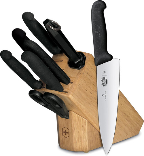 Victorinox - 8 Piece Fibrox Set with Oak Slant Knife Block