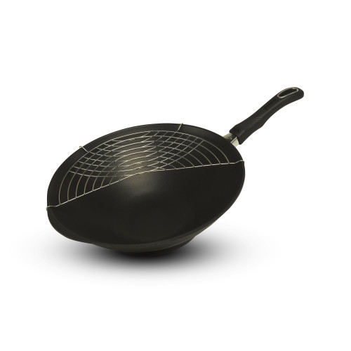 Staub 14 Matte Black Wok with Glass Lid