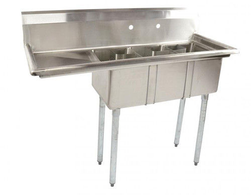 Omcan - 10" X 14" X 10" Stainless Steel Space Saver Sink With 16" Left Drain Board With Corner Drain - 39762