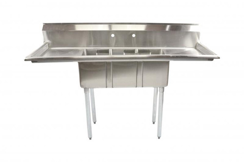 Omcan - 10" X 14" X 10" Stainless Steel Space Saver Sink With 16" Left/Right Drain Boards With Corner Drain - 39764