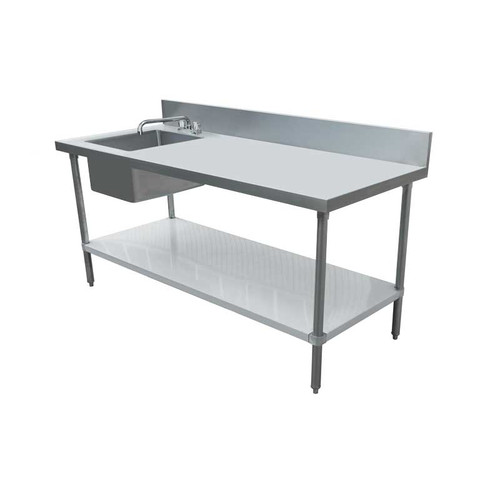 Omcan - 30" X 60" All Stainless Steel Table With Left Sink And 6" Backsplash - 43231