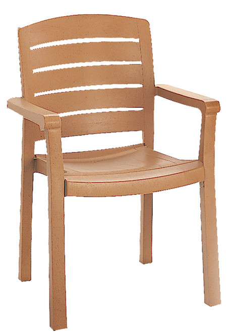 Grosfillex - Acadia Classic Teakwood Stacking Dining Armchair