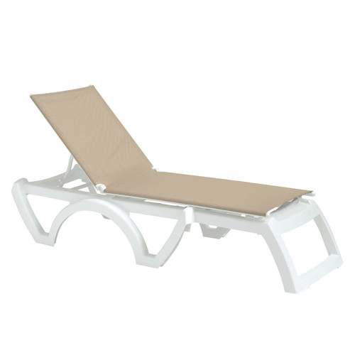 Grosfillex - Jamaica Beach Beige With White Frame Stacking Chaise Lounge (2 Pack)