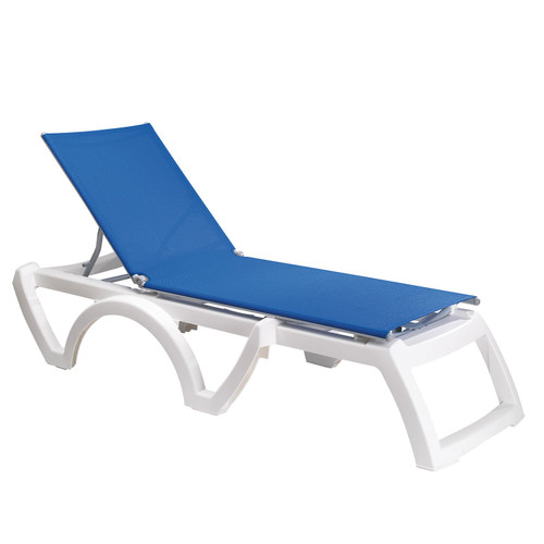 Grosfillex - Jamaica Beach Blue With White Frame Stacking Chaise Lounge (16 Pack)