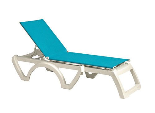 Grosfillex - Jamaica Beach Turquoise With White Frame Stacking Chaise Lounge