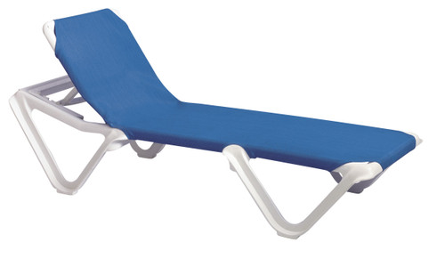 Grosfillex - Nautical Blue With White Frame Adjustable Chaise Lounge