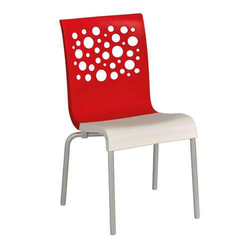 Grosfillex - Tempo Red Back/ White Seat Stacking Sidechair (4 Pack)