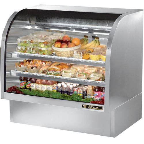 True - 48" Stainless Steel Curved Glass Refrigerated Display Case - TCGG-48-S-HC-LD