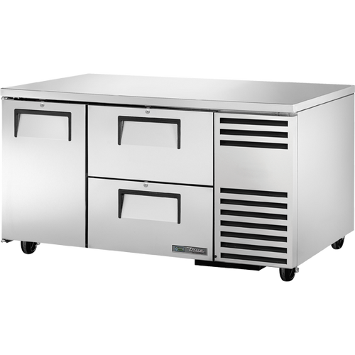 True - 60" Stainless Steel Undercounter Refrigerator w/ 1 Solid Door & 2 Drawers - TUC-60-32D-2-HC