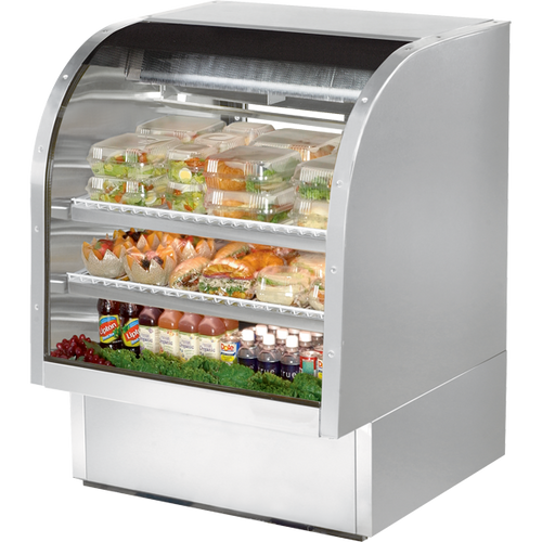 True - 36" Stainless Steel Curved Glass Refrigerated Display Case - TCGG-36-S-HC-LD