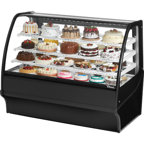 True - 59" Black Curved Glass Refrigerated Display Case w/ White Interior - TDM-R-59-GE/GE-B-W