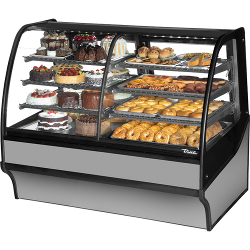 True - 59" Stainless Steel Curved Glass Refrigerated Display Case w/ Stainless Interior - TDM-DZ-59-GE/GE-S-S