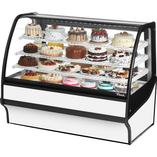 True - 59" White Curved Glass Refrigerated Display Case w/ White Interior - TDM-R-59-GE/GE-W-W