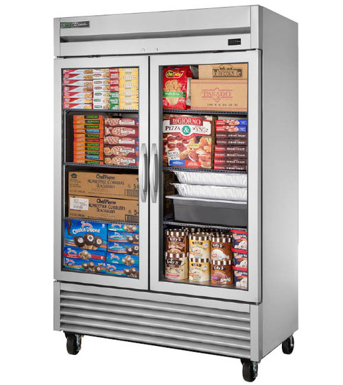 True - T-Series 55" Stainless Steel Freezer w/ 2 Swing Glass Doors - T-49FG-HC-FGD01