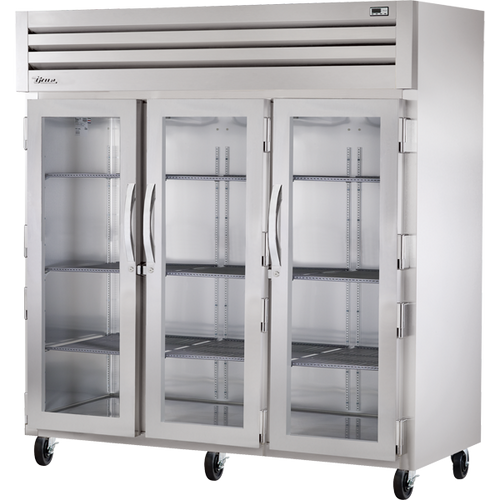 True - Spec Series 77" Stainless Steel Refrigerator w/ 3 Glass Swing Doors - STG3R-3G