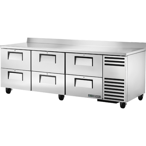 True - 93" Stainless Steel Worktop Refrigerator w/ 6 Drawers - TWT-93D-6-HC