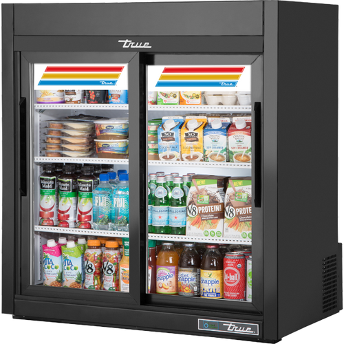 True - 36" Black Countertop Refrigerated Merchandiser w/ 2 Sliding Glass Doors - GDM-09-SQ-HC-LD