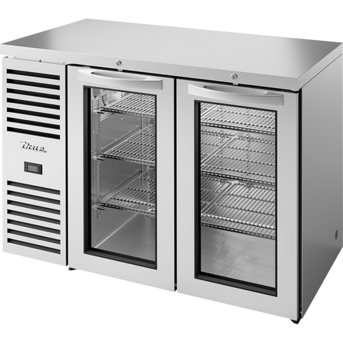 True - 48" Stainless Steel Back Bar Refrigerator w/ 2 Glass Swing Doors - TBR48-RISZ1-L-S-GG-1