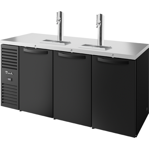 True - 84" Black Refrigerated Beer Dispenser w/ 2 Taps & 3 Solid Swing Doors - TDR84-RISZ1-L-B-SSS-1