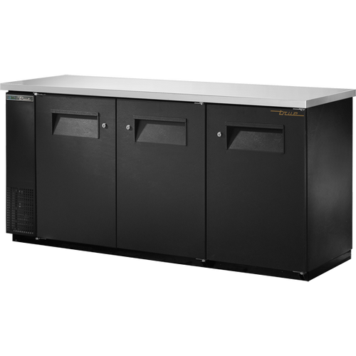 True - 73" Black Back Bar Refrigerator w/ 3 Solid Swing Doors - TBB-24-72-HC