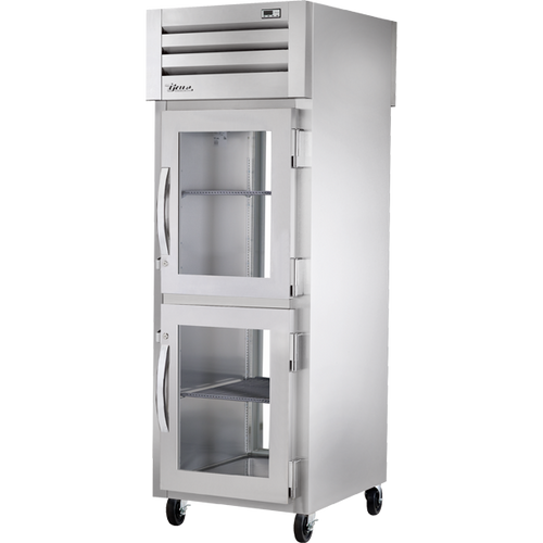 True - Spec Series 27.5" Stainless Steel Pass-Thru Refrigerator w/ Half Glass Front/Glass Rear Swing Doors - STR1RPT-2HG-1G-HC