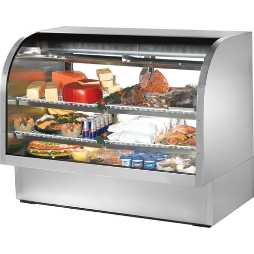 True - 60" Stainless Steel Curved Glass Refrigerated Display Case - TCGG-60-S-HC-LD