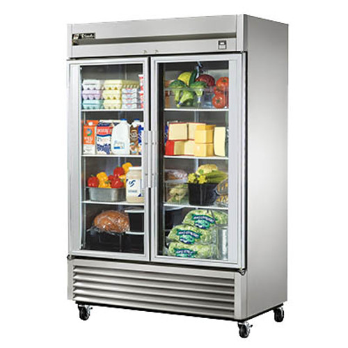 True - TS Series 54" Stainless Steel Refrigerator w/ 2 Glass Swing Doors - TS-49G-HC-FGD01