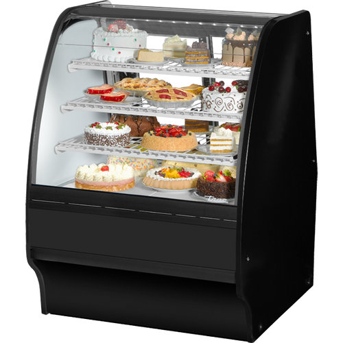 True - 36" Black Curved Glass Refrigerated Display Case w/ White Interior - TGM-R-36-SC/SC-B-W