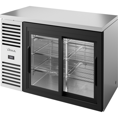 True - 48" Stainless Steel Back Bar Refrigerator w/ 2 Black Sliding Glass Doors - TBR48-RISZ1-L-S-11-1