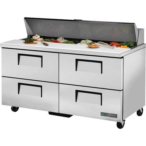 True - 60" Stainless Steel Refrigerated Prep Table w/ 4 Drawers & 16 Pans - TSSU-60-16D-4-HC