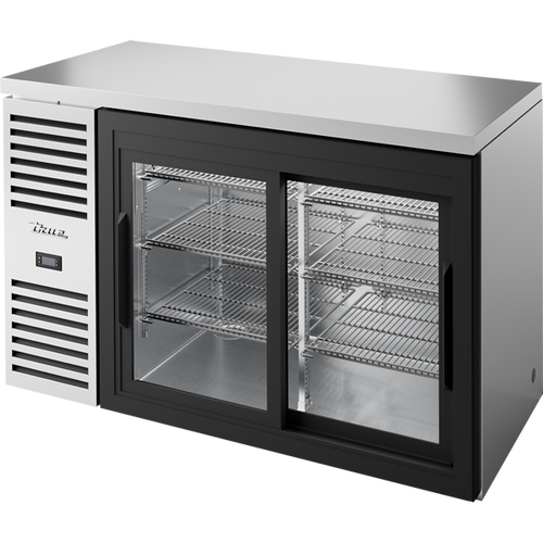 True - 52" Stainless Steel Back Bar Refrigerator w/ 2 Black Sliding Glass Doors - TBR52-RISZ1-L-S-11-1