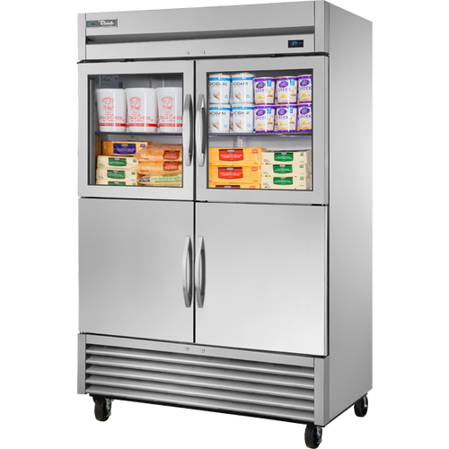 True - T-Series 54" Stainless Steel Refrigerator w/ 4 Glass/Solid Half Swing Doors - T-49-2-G-2-HC-FGD01