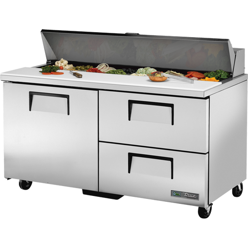 True - 60" Refrigerated Prep Table w/ 1 Door / 2 Drawers & 16 Pans -  TSSU-60-16D-2-HC